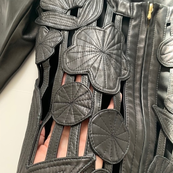 Rare & HTF Gemma Kahng New York VTG Cut-out Black Floral Runway Leather Jacket S - Picture 14 of 16
